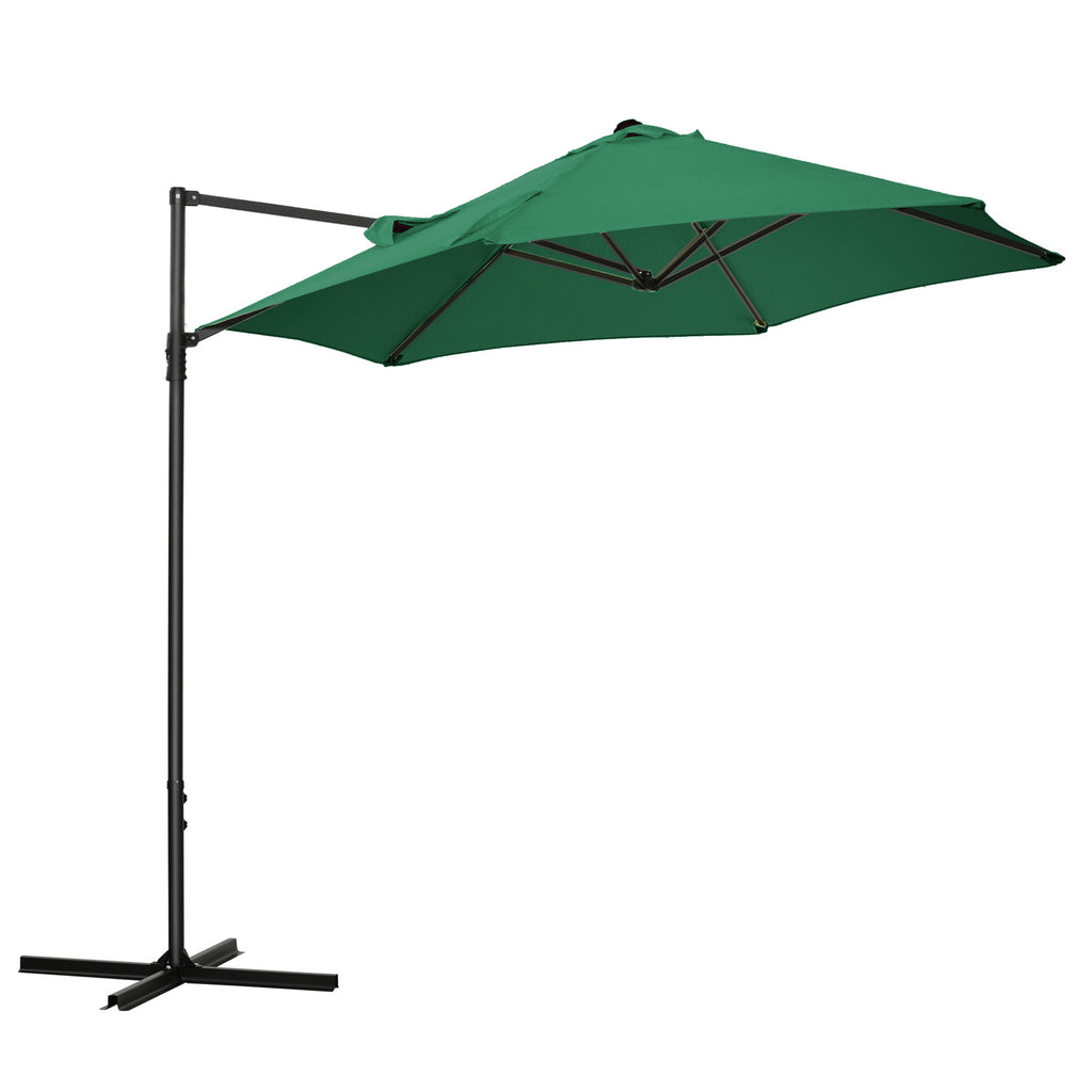 DodiOnline 2.5M Garden Cantilever Parasol with 360° Rotation, Offset Roma Patio Umbrella Hanging Sun Shade Canopy Shelter with Cross Base, Green