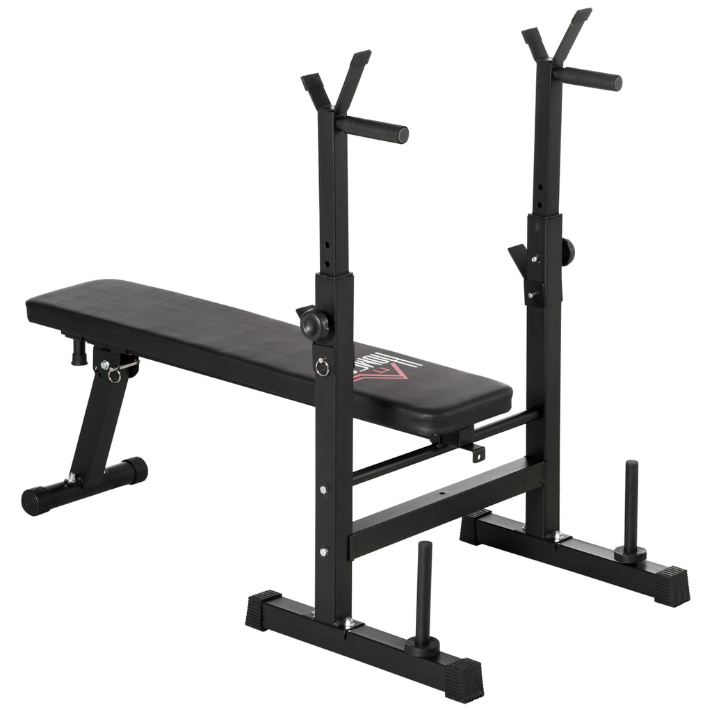 DodiOnline Adjustable Weight Bench Foldable Bench Press, with Barbell Rack, Black