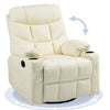 DodiOnline Manual Reclining Chair, Recliner Armchair with Swivel, Faux Leather, Footrest, Cup Holders, 86x93x102cm, Cream
