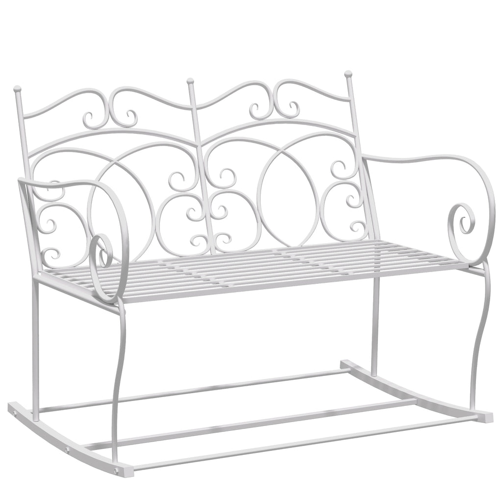 DodiOnline Patio 2 Seater Rocking Bench Steel Garden Outdoor Garden Loveseat Chair w/ Decorative Backrest White