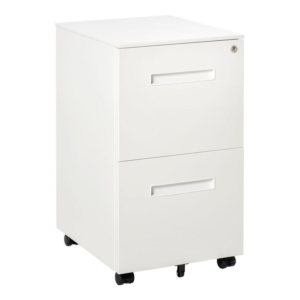 Vinsetto Mobile Steel File Cabinet, 2-Drawer Filing Cabinet, Vertical Lockable Home Office Organizer with Adjustable Partition for A4 Letter Size, White