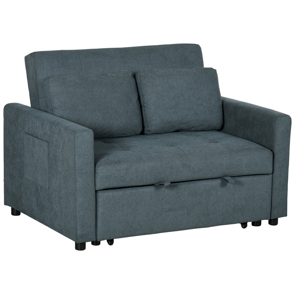 DodiOnline Loveseat Sofa Bed, Convertible Bed Settee with 2 Cushions, Side Pockets for Living Room, Charcoal Grey