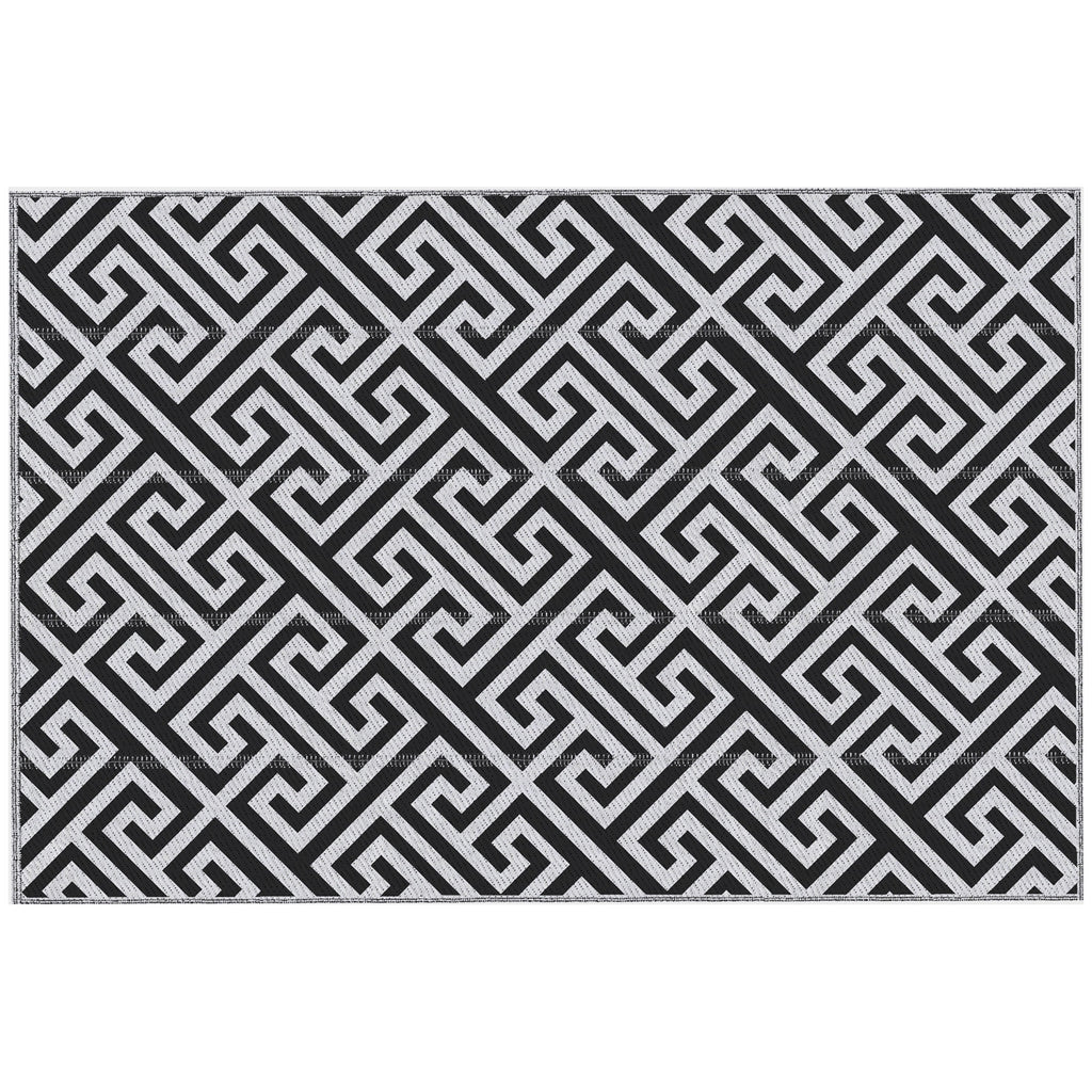 DodiOnline 182 x 274 cm(6x9ft) Outdoor Rug Reversible Mat Plastic Straw Rug Portable RV Camping Mat for Garden Deck Picnic Indoor, Black & White