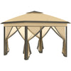 DodiOnline 3.3 x 3.3m Pop Up Gazebo, Double Roof Foldable Canopy Tent with Zipped Mesh Sidewalls, Height Adjustable and Carrying Bag, Event Tent for Patio Garden, Beige