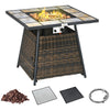 DodiOnline Square Outdoor PE Rattan Fire Pit TableGas Burner Heater w/ Control Panel, Slate Top, Lid and Lava Rocks, 50,000 BTU