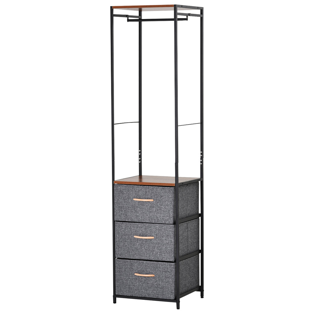 DodiOnline Coat Rack with 3 Drawers Storage Rack with Steel Frame for Bedroom Hallway Home Furniture Grey