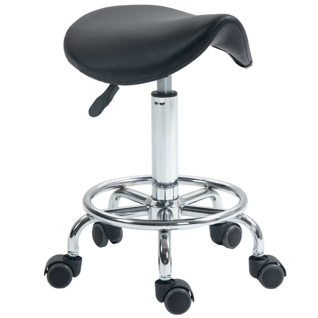 DodiOnline Salon Saddle Stool, Rolling Saddle Chair for Massage, Spa, Clinic, Beauty, Hairdressing and Tattoo, Black