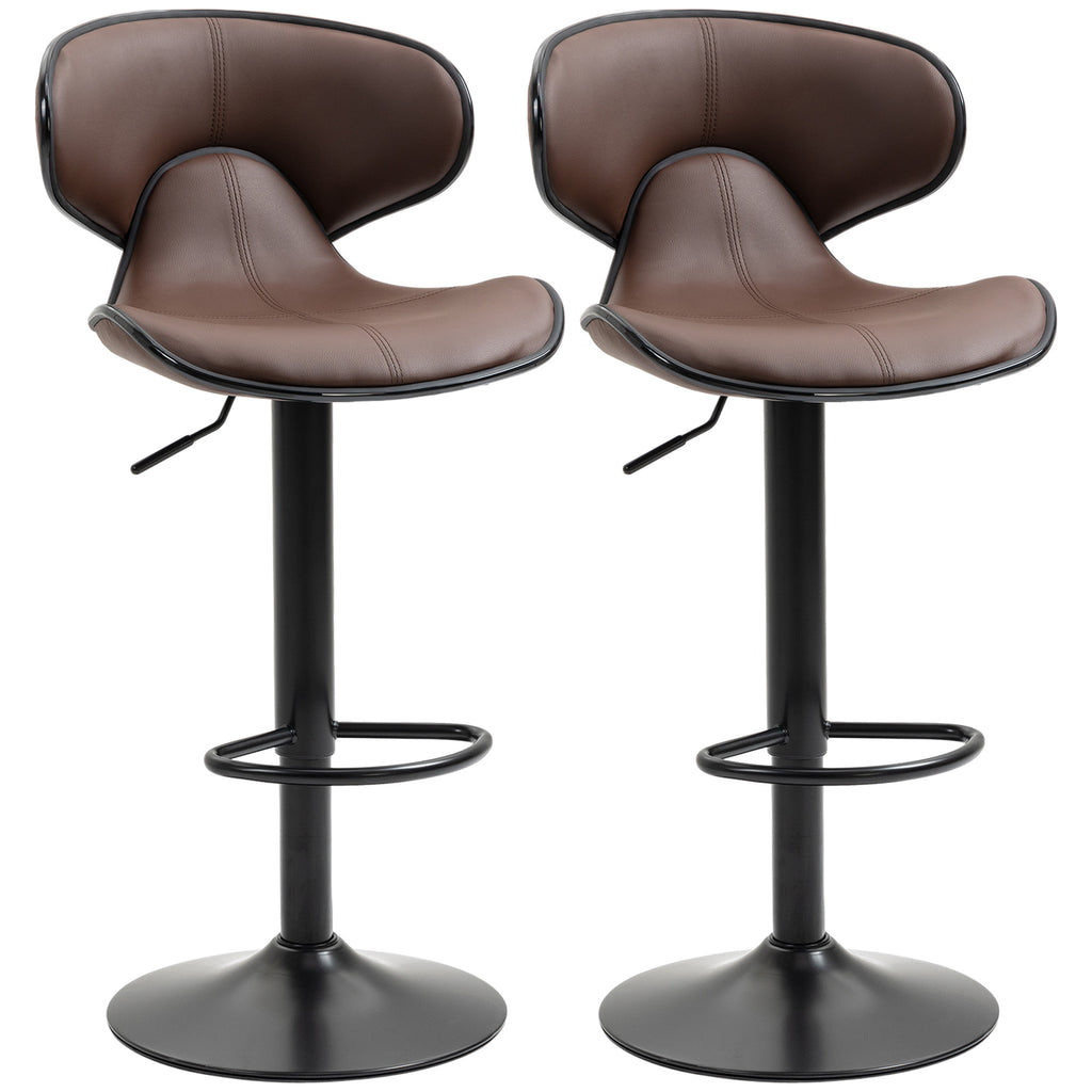 DodiOnline Adjustable Swivel Bar Stools Set of 2, Barstools with Footrest and Backrest, Steel Frame Gas Lift, for Kitchen Counter Dining Room, Brown