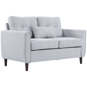 DodiOnline 2 Seater Sofa Double Sofa Loveseat Fabric Wooden Legs Tufted Design for Living Room, Dining Room, Office, Light Grey