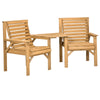 DodiOnline Wooden Garden Love Seat, 2 Seater Jack & Jill Companion Seat with Coffee Table and Parasol Hole, Partner Bench, Table and Chairs Set, Outdoor Furniture for Garden, Balcony, Patio, Brown