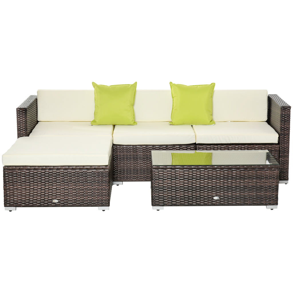 DodiOnline 4-Seater Rattan Sofa Set Garden Outdoor Sectional Sofa Coffee Table Combo Patio Furniture-Brown