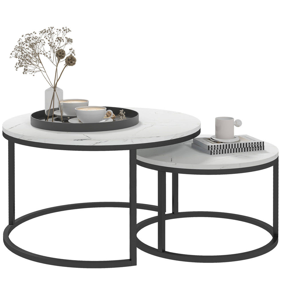 DodiOnline Set of Two Marble-Effect Stacking Tables - Black/White