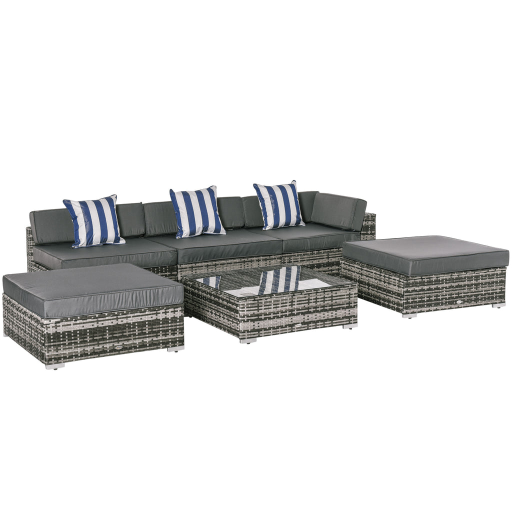 DodiOnline 6 PC Rattan Sofa Coffee Table Set Sectional Wicker Weave Furniture for Garden Outdoor Conservatory w/ Pillow Cushion Grey