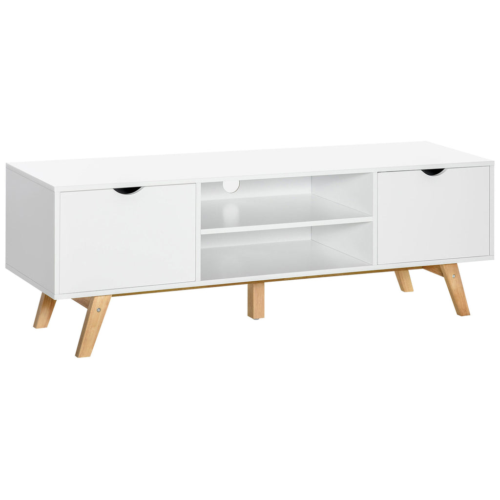 DodiOnline TV Stand Cabinet for TVs up to 65", Media Unit w/Wood Legs Storage Shelves Entertainment Center Modern Living Room Home Furniture White