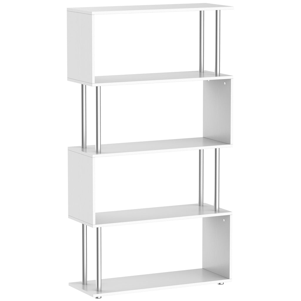 DodiOnline S Shape Bookcase, 5 Tiers Bookshelf, Modern Freestanding Storage Shelf for Home Office, Study, Living Room, 80 x 30 x 145cm, White