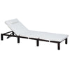 DodiOnline PE Rattan Sun Lounger with Soft Padded Cushion, Patio 5-level Reclining Sun Lounger with Headrest, White