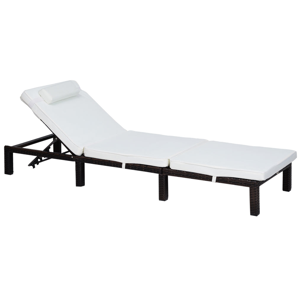DodiOnline PE Rattan Sun Lounger with Soft Padded Cushion, Patio 5-level Reclining Sun Lounger with Headrest, White