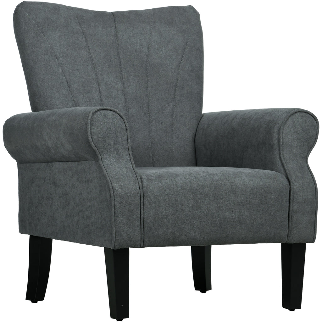 DodiOnline Upholstered Accent Chair with High Back, Rolled Arms and Wood Legs, Soft Thick Padded Armchair, Grey