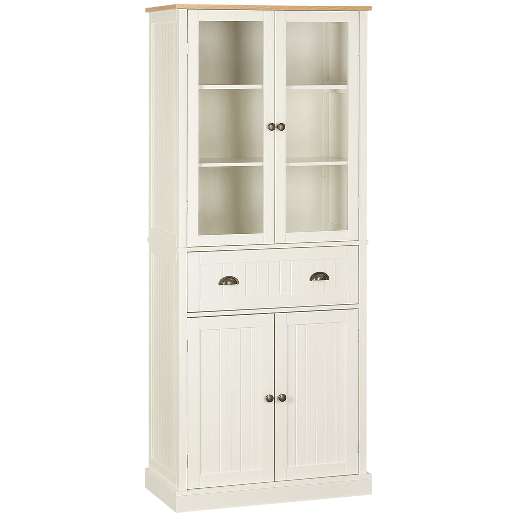 DodiOnline Freestanding Kitchen Cupboard, 5-tier Storage Cabinet with Adjustable Shelves and Drawer for Living Room, Dining Room, Cream White