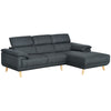 DodiOnline 3 Seater Corner Sofas for Living Room with Adjustable Headrest, Fabric L Shaped Sofa Settee, Couch, Dark Grey