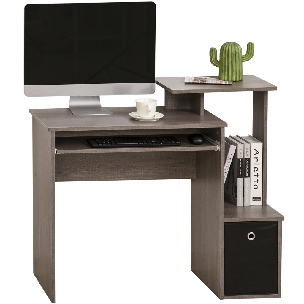 DodiOnline Computer Desk with Sliding Keyboard Tray Storage Drawer Shelf Home Office Workstation Grey