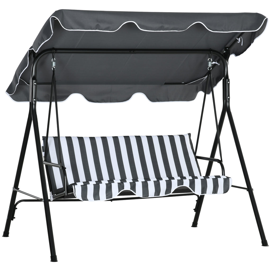 DodiOnline Three-Seater Garden Swing Chair, with Adjustable Canopy - Grey Stripe