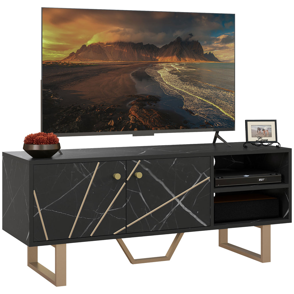 DodiOnline TV Stand Cabinet for TVs up to 50 Inches, TV Unit with Storage Shelves and Cupboard for Living Room, Black Marble Tone