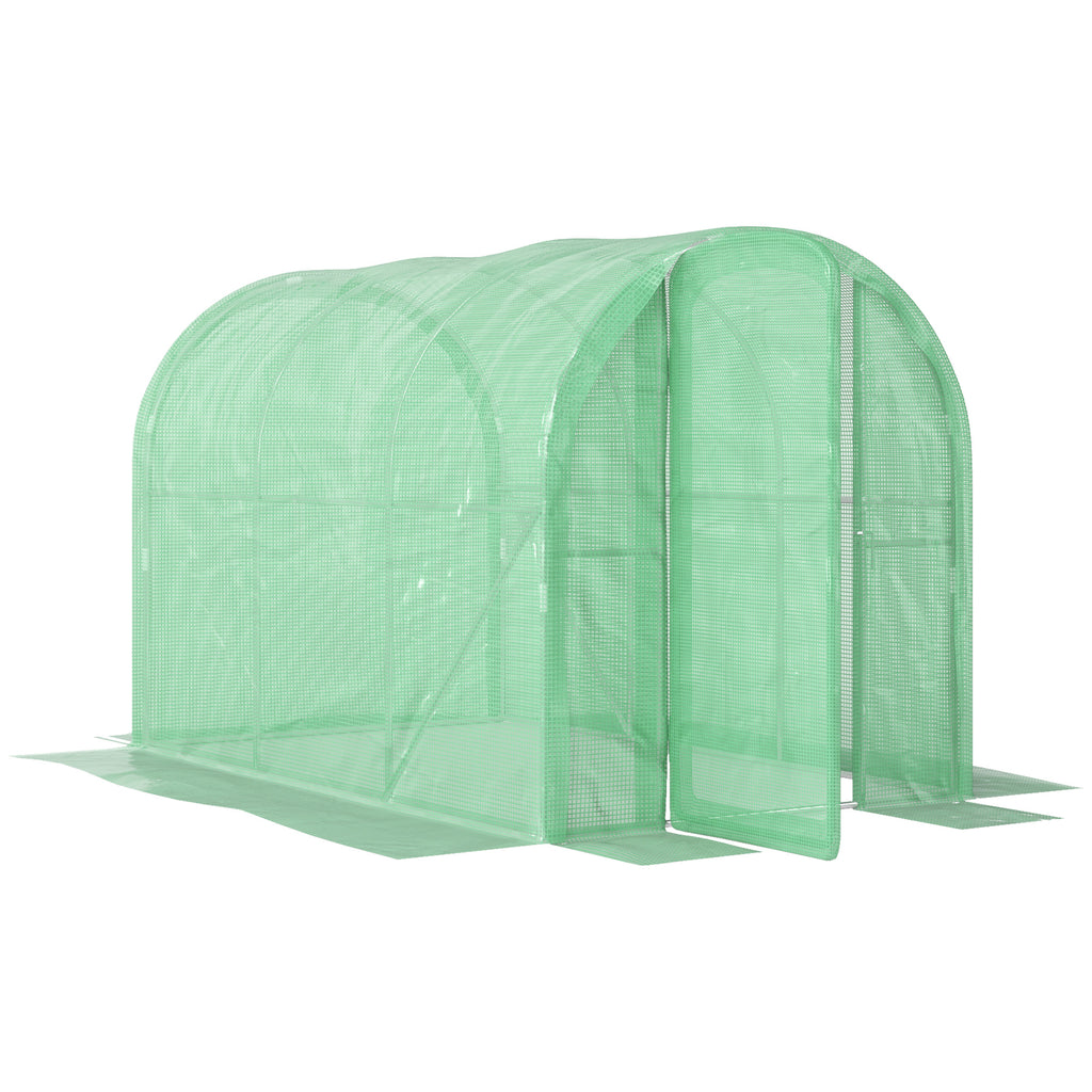 DodiOnline 3 x 2 x 2m Polytunnel Greenhouse with Hinged Door, Walk-in Grow House Tent with PE Cover and Galvanised Steel Frame, Green