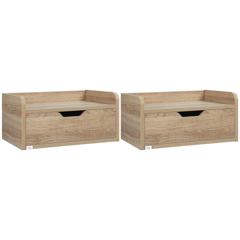 DodiOnline Floating Nightstand Set of 2 Wall Mounted Bedside Table with Storage Drawer for Bedroom, Natural