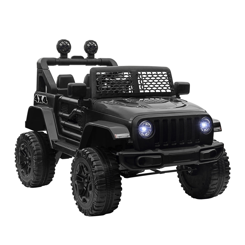 DodiOnline Kids Electric Ride On Car 12V Off Road Toy with Parental Remote Control 2 Motors Horn Lights Suspension Wheels for 3-6 Years Old Black