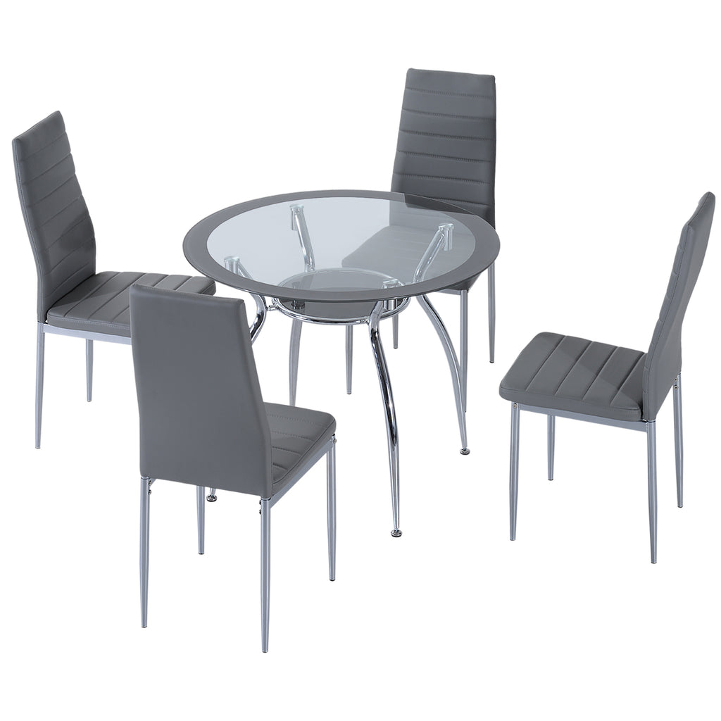 DodiOnline Five-Piece Dining Set, with Padded Chairs and Glass-Top Table - Grey