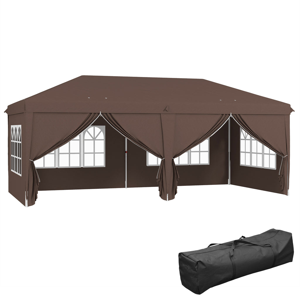 DodiOnline 3 x 6 m Pop Up Gazebo with Sides and Windows, Height Adjustable Wedding Camping Party Tent Canopy Marquee with Storage Bag for Garden, Event, Brown
