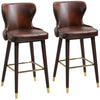 DodiOnline Bar Stools Set of 2, PU Leather Vintage Counter-Height Bar Chair, Luxury European Style Kitchen Stools with Back, Brown