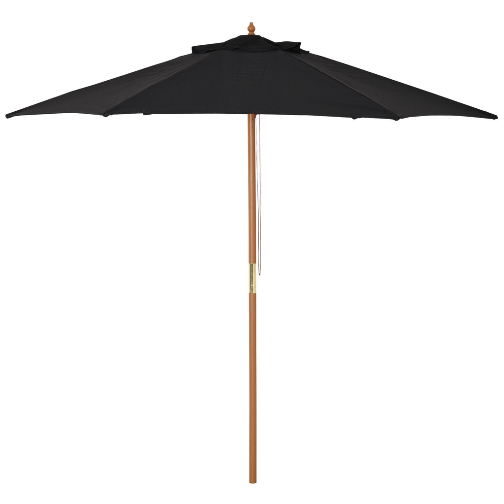 DodiOnline 2.5m Wood Garden Parasol Sun Shade Patio Outdoor Wooden Umbrella Canopy Black