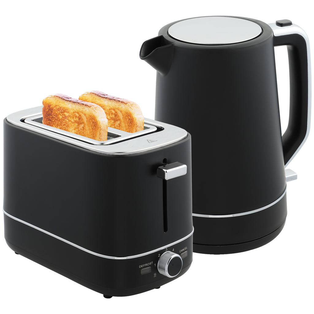 DodiOnline Kettle and Toaster Set, 1.7L 3000W Fast Boil Kettle & 2 Slice Toaster Kitchen Set with 6 Level Browning Controls, Defrost, Reheat, Black