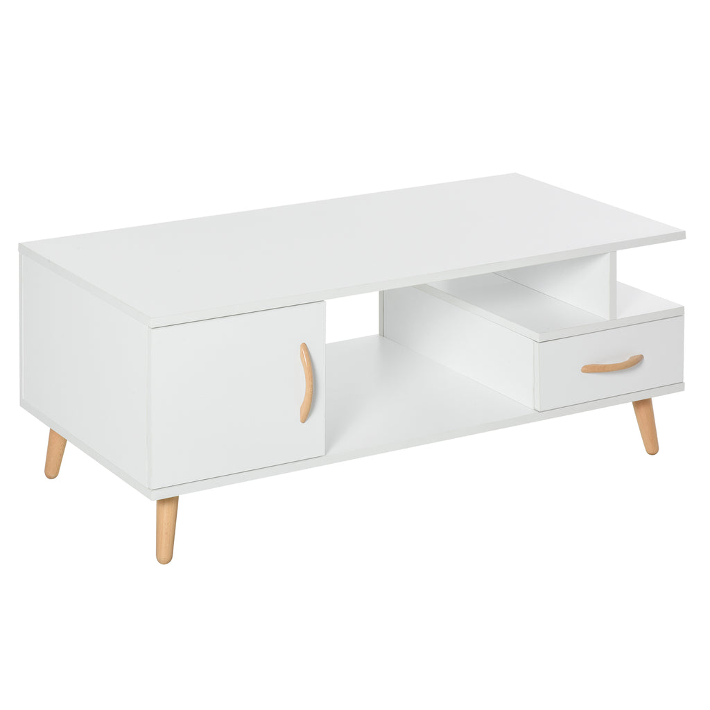 DodiOnline Modern Minimalism Coffee Table with Storage, Sofa Side Table with Shelf & Drawer for Living Room Reception Room, White