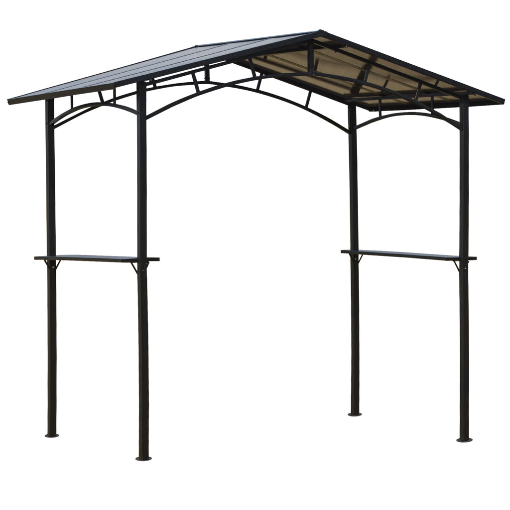 DodiOnline 8ft x 5ft Outdoor BBQ Protective Gazebo Tent Aluminium Steel Frame w/ 2 Shelves Hardtop Roof Canopy Ground Stakes Safe Cooking