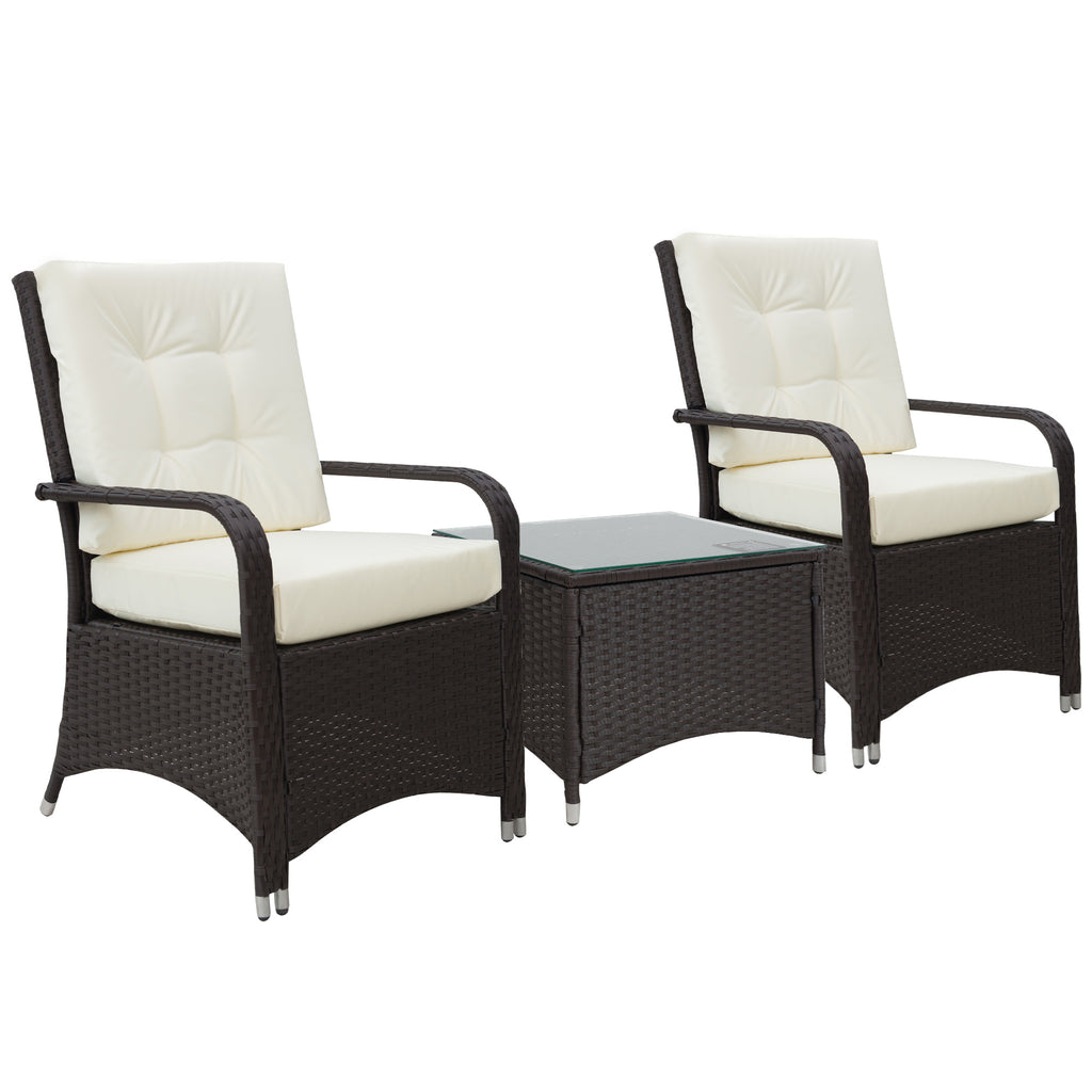 DodiOnline 3 Pieces Rattan Bistro Set with Furniture Cover, Wicker Outdoor Furniture Set, Glass Top Coffee Table and Chairs with Cushions for Outdoor, Patio, Balcony, Cream White