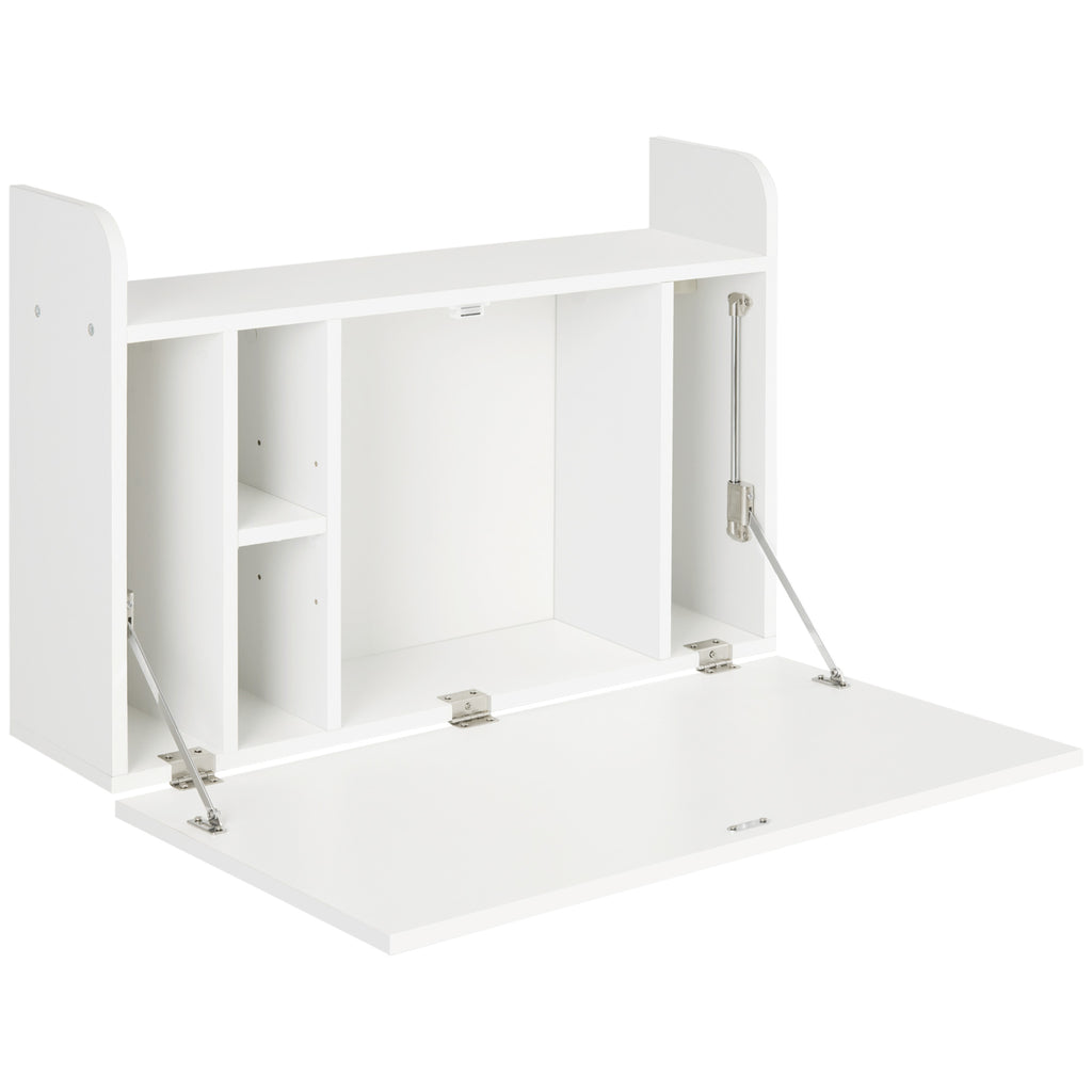 DodiOnline Wall Mounted Table, Drop Leaf Floating Laptop Desk with Space Saving Storage Compartments for Home Office and Study, 77cm x 20cm x 51cm, White