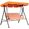 DodiOnline 3 Seater Canopy Swing Chair Garden Rocking Bench Heavy Duty Patio Metal Seat w/ Top Roof - Orange
