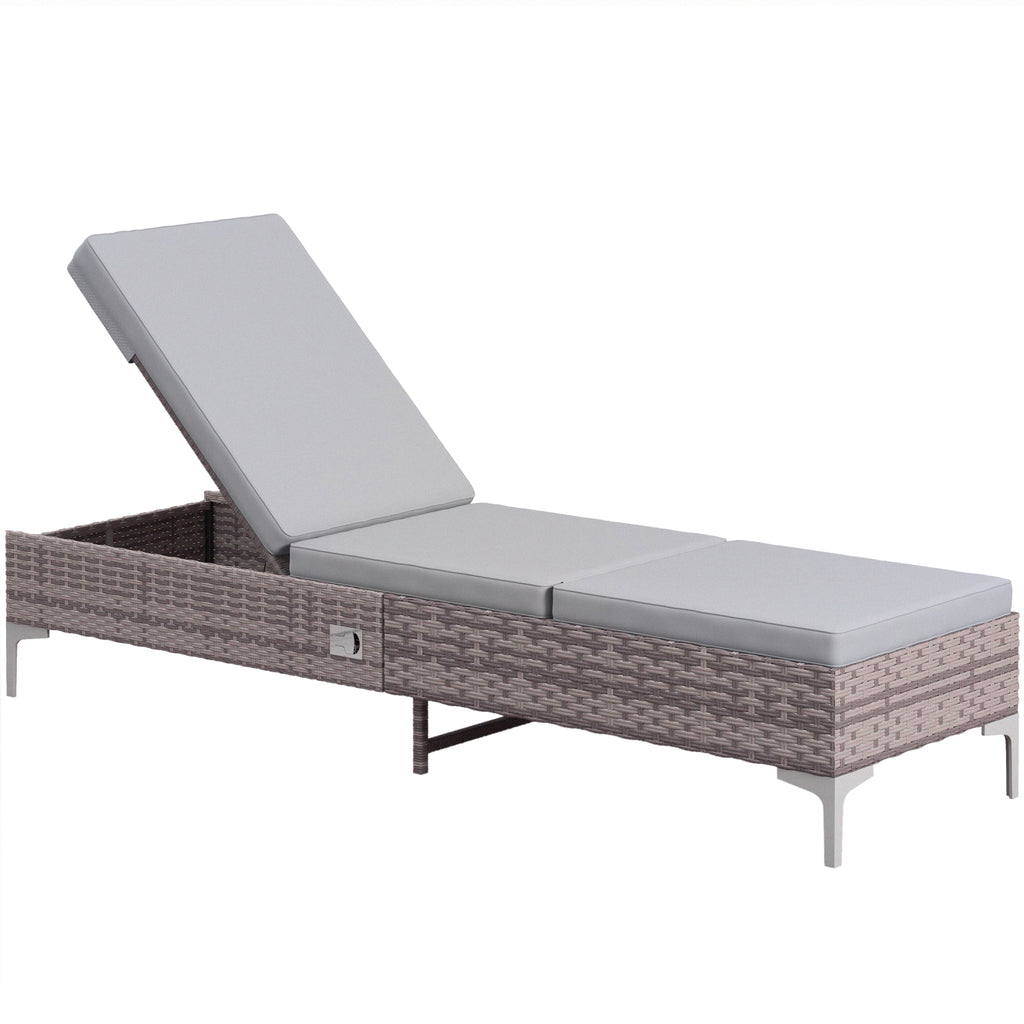 DodiOnline Outdoor PE Rattan Sun Lounger, Multi-position Backrest Adjustable Single Recliner Sunbed Daybed with Removeable & Washable Cushion, for Patio, Garden, Light Grey