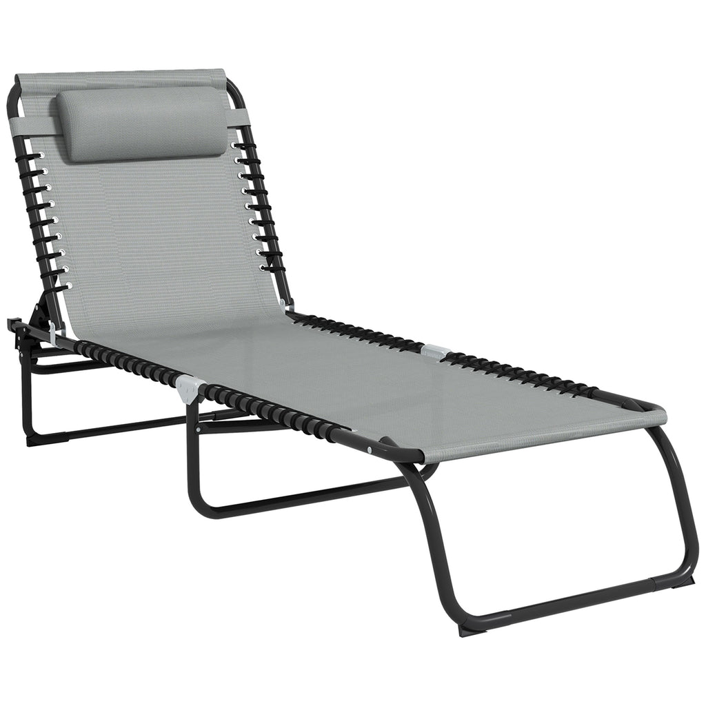 DodiOnline Folding Sun Lounger, with Four-Position Back - Light Grey
