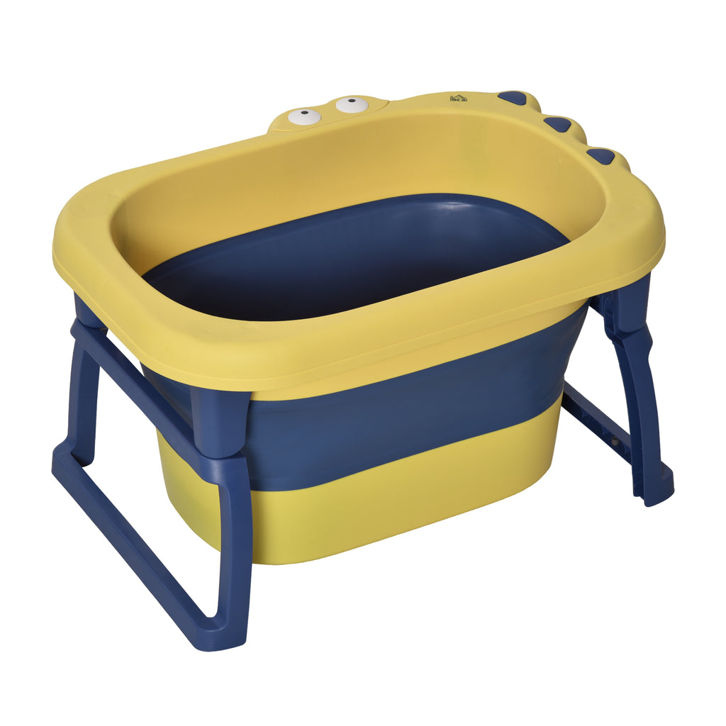 DodiOnline Baby Bathtub for 0-6 Years Collapsible Non-Slip Portable with Stool Seat for Newborns Infants Toddlers Kids - Yellow