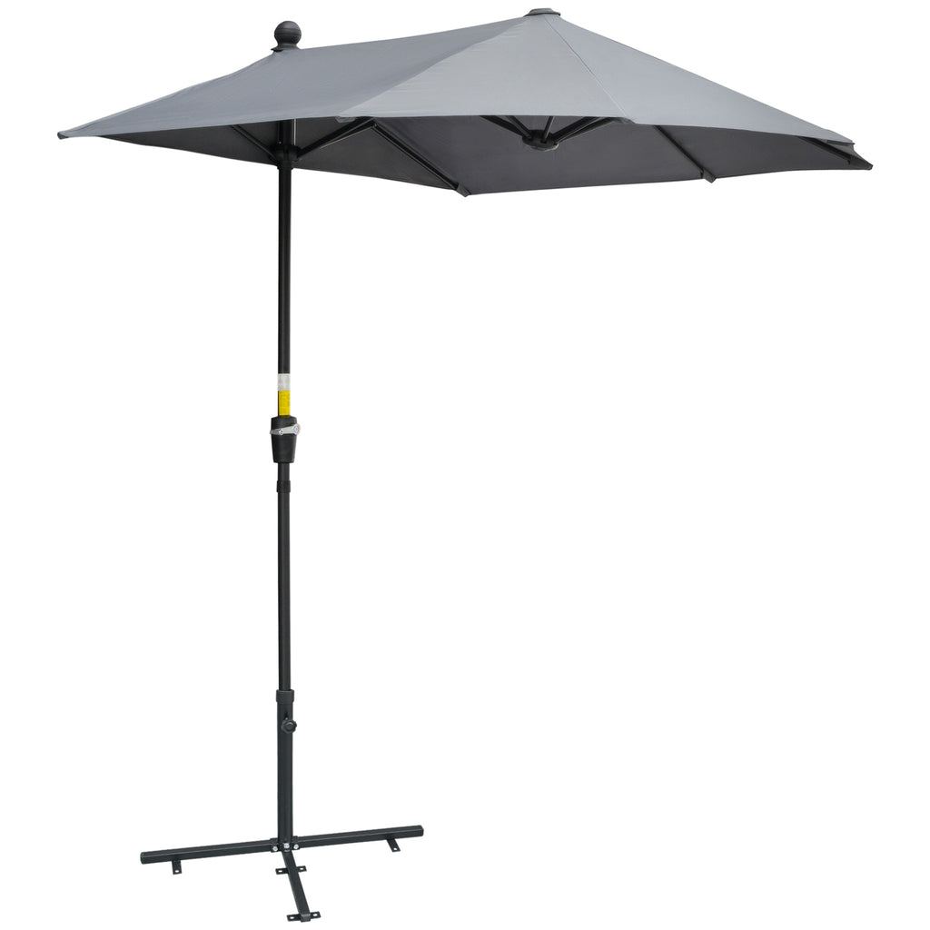 DodiOnline 2m Half Parasol Market Umbrella Garden Balcony Parasol with Crank Handle, Base, Double-Sided Canopy, Dark Grey