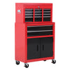 DodiOnline Tool Chest, Metal Tool Cabinet on Wheels with 6 Drawers, Pegboard, Top Chest and Roller Cabinet Combo, 61.6 x 33 x 108cm, Red