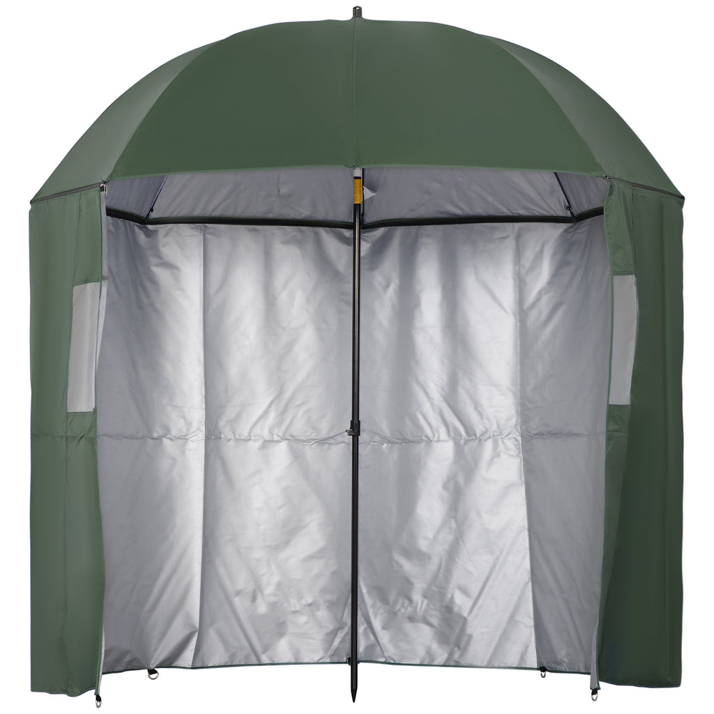 DodiOnline 2m Beach Parasol Fishing Umbrella Brolly with Sides and Push Botton Tilt Sun Shade Shelter with Carry Bag, UV30+, Green