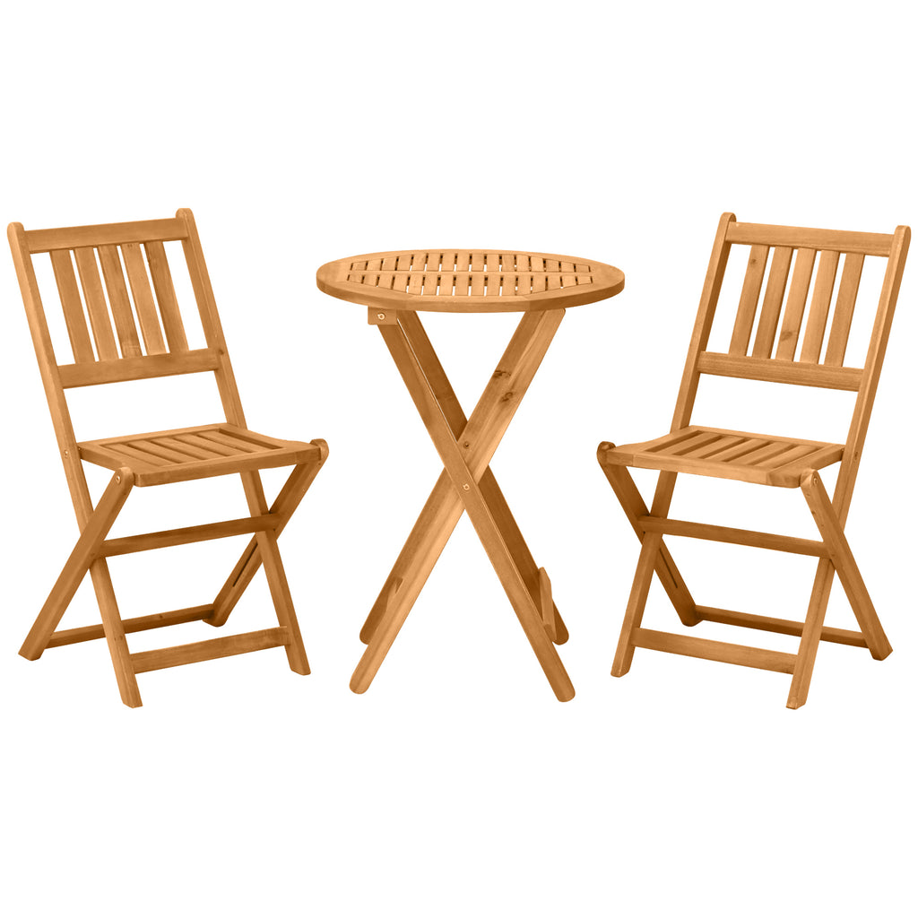 DodiOnline 3 Piece Folding Bistro Set, Wooden Garden Table and Chairs for Outdoor, Patio, Yard, Porch, Teak