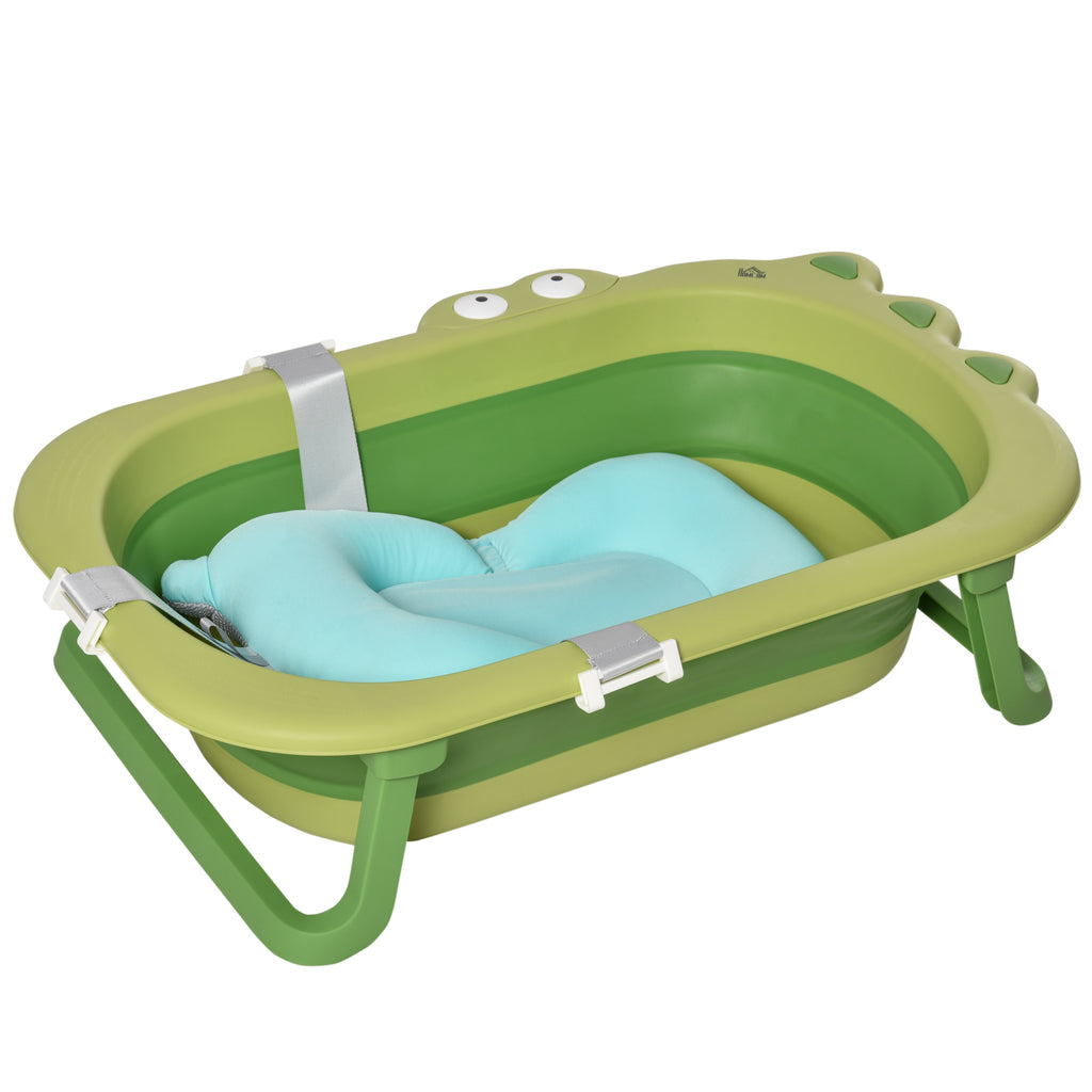 DodiOnline Baby Bath Tub for Toddler Kids Infant Ergonomic Foldable Secure Non-Slip Portable with Baby Cushion for 0-3 Years Green