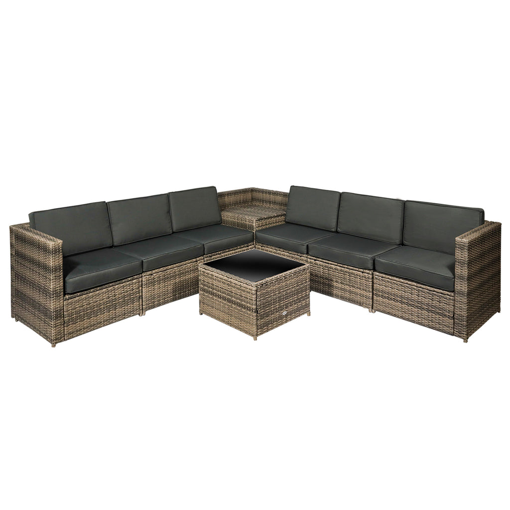 DodiOnline 8 Pieces Outdoor PE Rattan Sofa Set with Cushions, Patio Outdoor Furniture Sets with Glass Top Coffee Table, Storage Corner Table, Mixed Brown