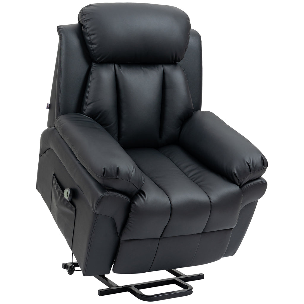 DodiOnline Power Lift Chair Recliner for Elderly, Electric Recliner Chair, Overstuffed Faux Leather Riser and Reclining Armchair with Remote Control, Side Pockets, for Living Room, Black
